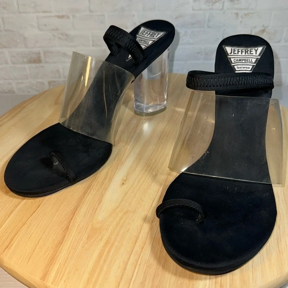 Jeffrey Campbell Clear Stretch Strap Acrylic Translucent Block Heel Sandal Heels